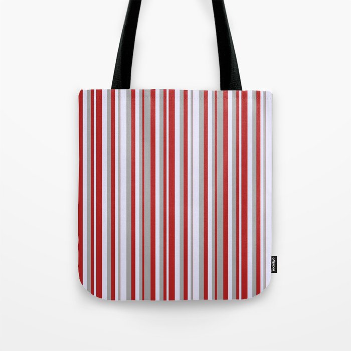 Red, Dark Grey & Lavender Colored Lines Pattern Tote Bag