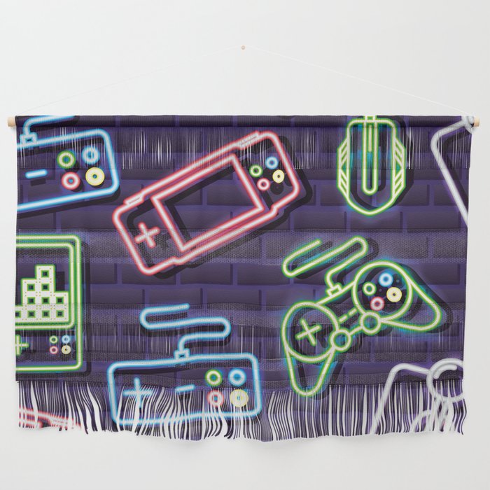 Neon Video Game Accessories Pattern Wall Hanging