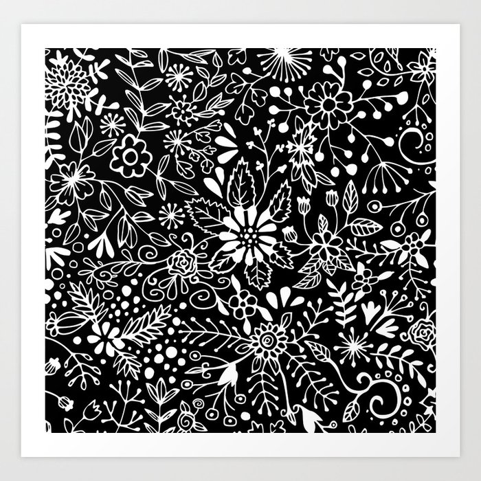 White on Black Florals Art Print by Olooriel | Society6