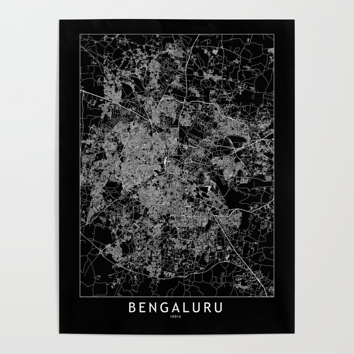 Bengaluru Black Map Poster