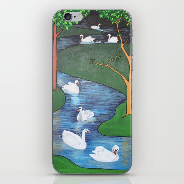 A Flock of Seven Swans-A-Swimming iPhone Skin