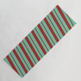 [ Thumbnail: Aquamarine & Red Colored Striped Pattern Yoga Mat ]