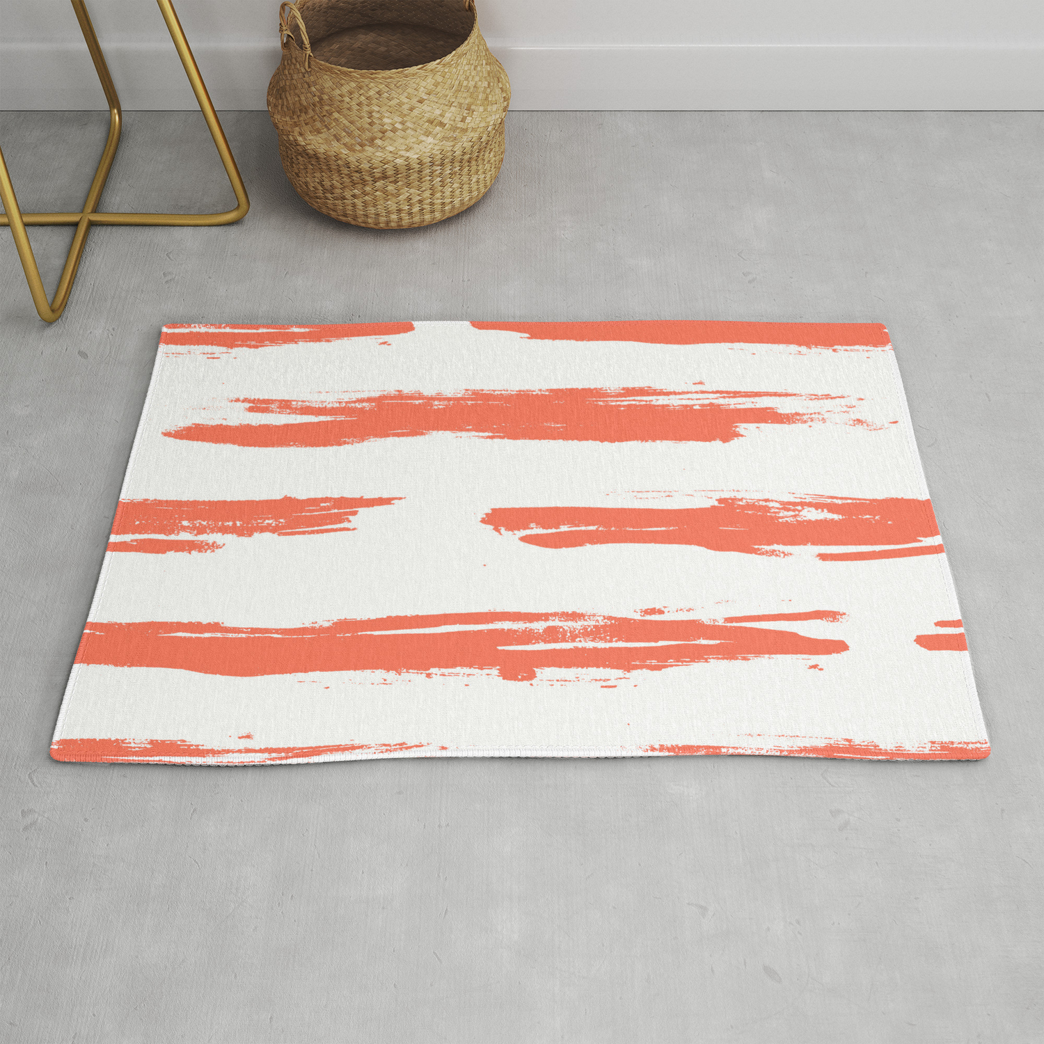 Brushed Stripe Deep Coral On White Rug By Followmeinstead Society6 Both coral and navy here are used as accents to a bright color palette. society6