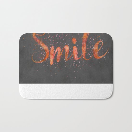 Smile motivating handlettering watercolor style Bath Mat