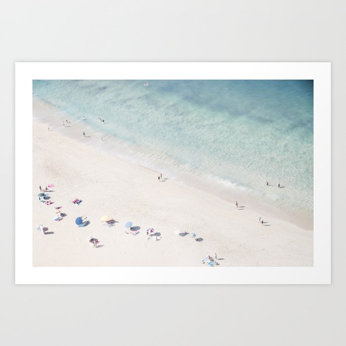 Summer Seaside Beach Print - Aerial Ocean Crowded Beach Sea photography by Ingrid Beddoes Art Print