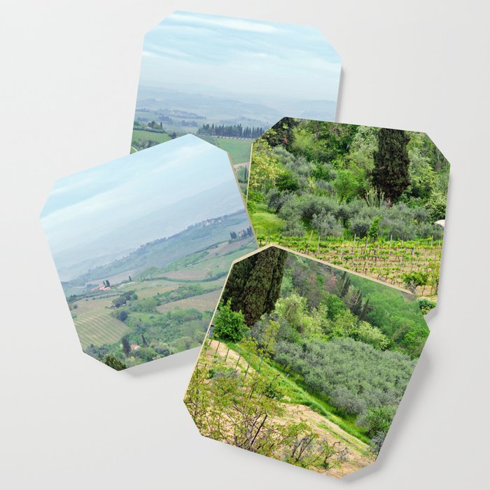 Beautiful spring froggy landscape in Tuscany countryside, Italy Coaster