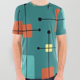 Rounded Rectangles Squares Teal All Over Graphic Tee