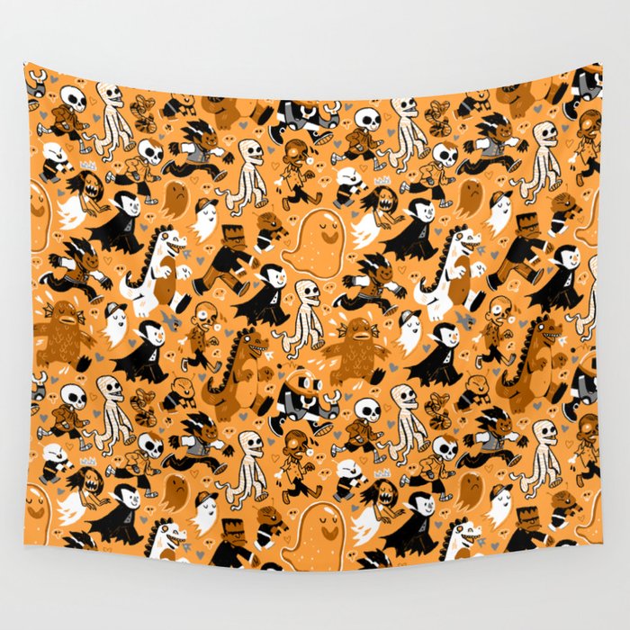 Monster March (Orange) Wall Tapestry