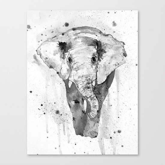Elephant, watercolor black and white Canvas Print