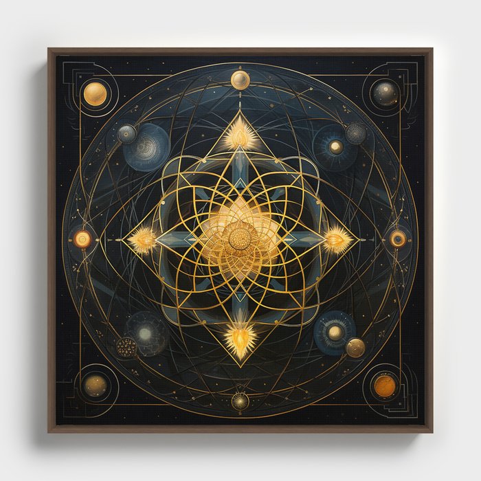 Gold Astrology Lotus Mandala Sacred Frequency Framed Canvas