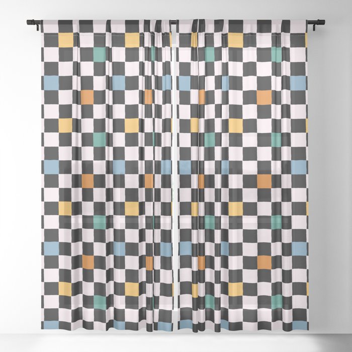 Groovy Retro Checkerboard Sheer Curtain