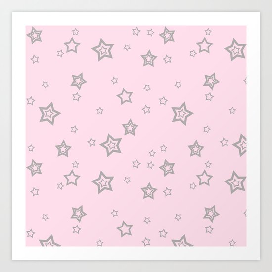 Grey little stars on pink background Art Print