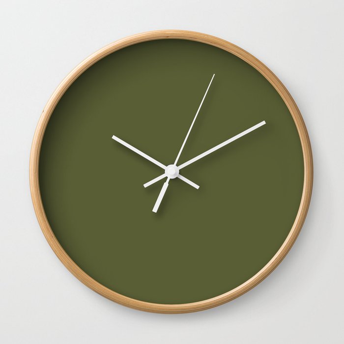Dark Green-Brown Solid Color Pantone Pesto 18-0228 TCX Shades of Green Hues Wall Clock