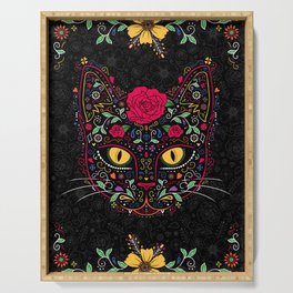 Day of the Dead Kitty Cat Sugar Skull Serving Tray