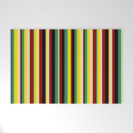 [ Thumbnail: Sea Green, Yellow, Tan, Dark Red, and Black Colored Lines Pattern Welcome Mat ]