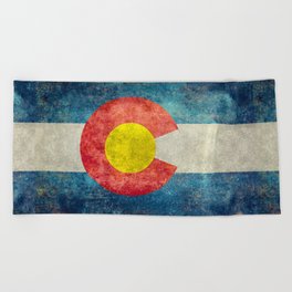 Colorado State flag grungy style Beach Towel