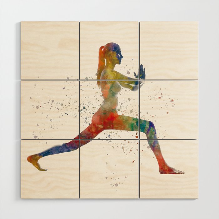 woman practices yoga in watercolor Wood Wall Art