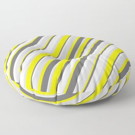 [ Thumbnail: Yellow, Dim Gray, White & Light Grey Colored Stripes Pattern Floor Pillow ]