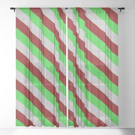 [ Thumbnail: Lime Green, Grey, and Maroon Colored Stripes/Lines Pattern Sheer Curtain ]