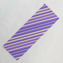 [ Thumbnail: Purple, Slate Blue, and Tan Colored Striped Pattern Yoga Mat ]