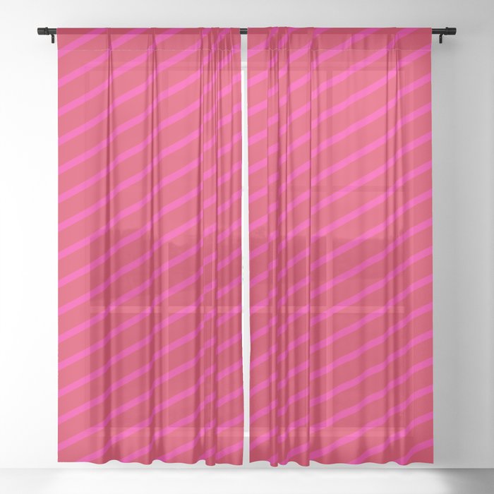 Crimson and Deep Pink Colored Striped/Lined Pattern Sheer Curtain