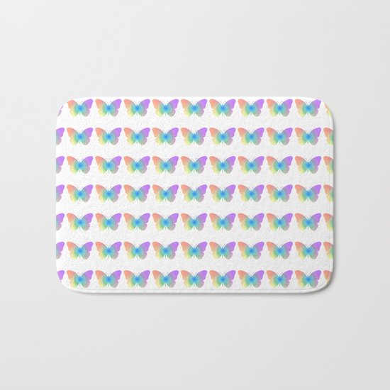 Pastel rainbow butterfly Bath Mat