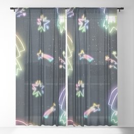 Neon Star and Spacecraft Doodle 2 Sheer Curtain