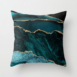 Teal Blue Emerald Marble Landscapes Throw Pillow
