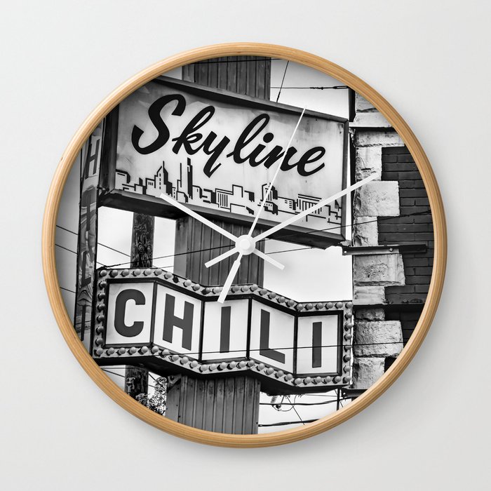 The University Skyline Chili Sign - Cincinnati Ohio Monochrome Wall Clock