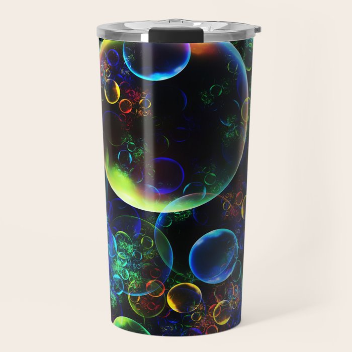 Colorful Fractal Bubbles Digital Art Travel Mug By Pixxart