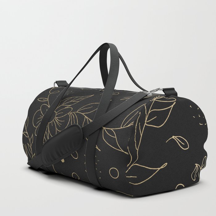 Gold foil floral pattern and geometric triangles on grey Duffle Bag