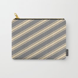 [ Thumbnail: Grey & Tan Colored Pattern of Stripes Carry-All Pouch ]