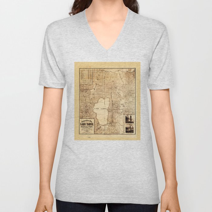 Topographical map of Lake Tahoe (1874) V Neck T Shirt