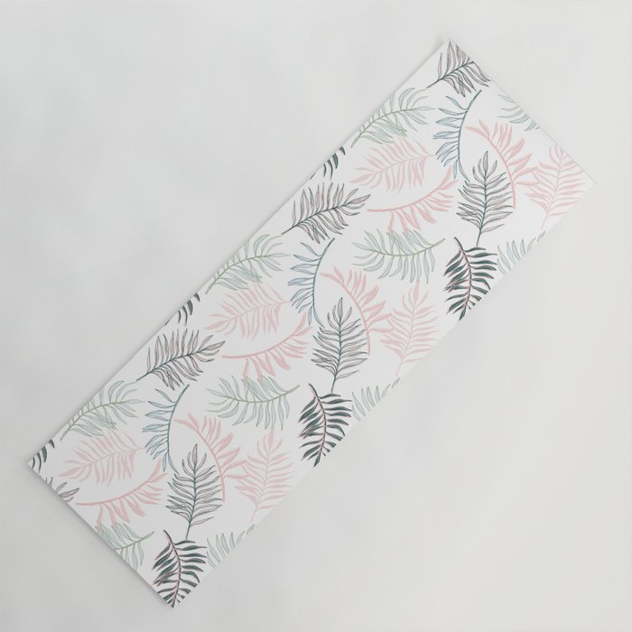 Large Pastel Palm Leaf Line Drawing Pattern White Yoga Mat By Meganheloise Society6