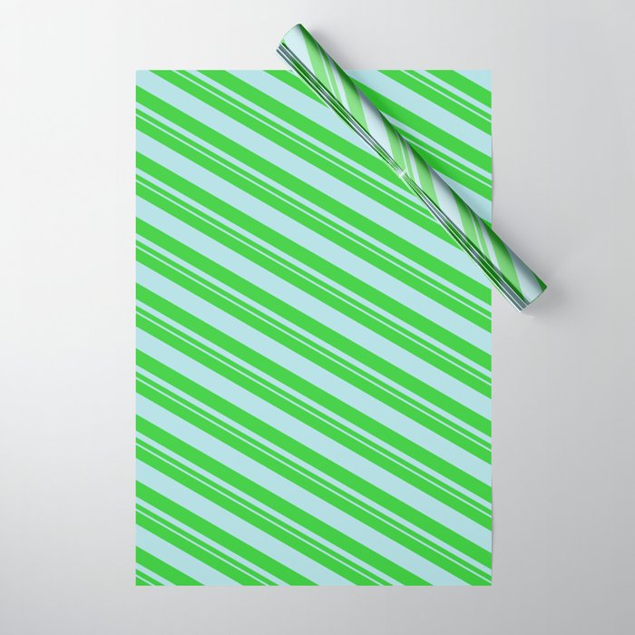 Lime Green and Powder Blue Colored Pattern of Stripes Wrapping Paper