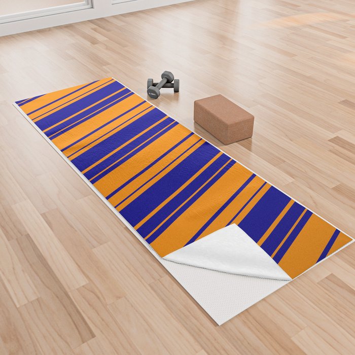 Dark Orange and Dark Blue Colored Lines Pattern Yoga Towel