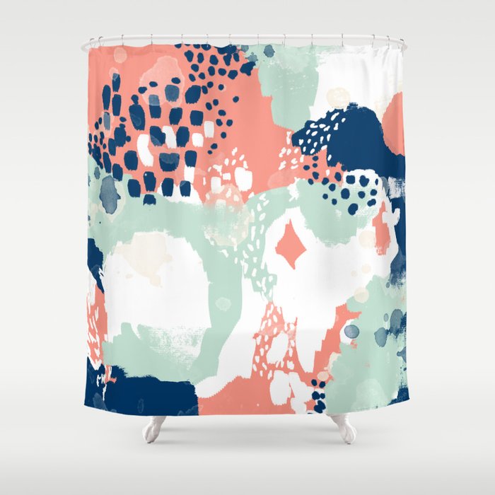 Kayl Abstract Painting Minimal Coral Mint Navy Color Palette