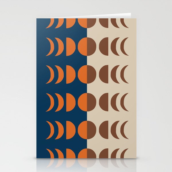 Moon Phases 33 in Navy Orange Brown Beige Tan Stationery Cards