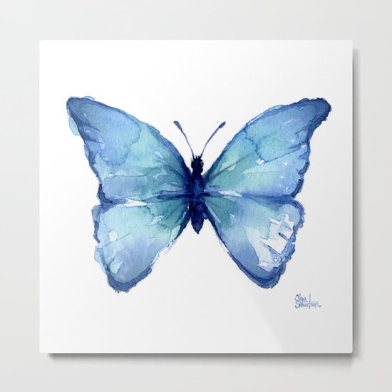 Blue Butterfly Watercolor Metal Print