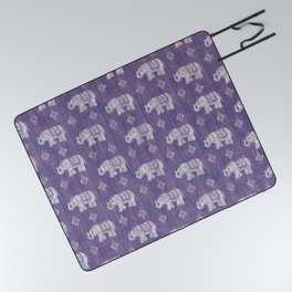 Elephants on Linen - Amethyst Picnic Blanket