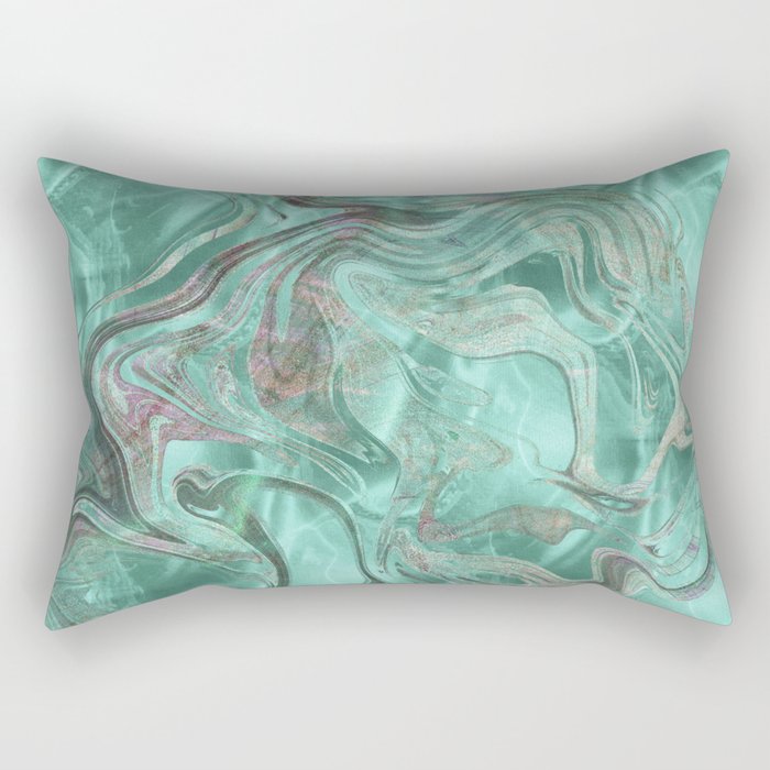 Mint Gem Green Marble Swirl Rectangular Pillow