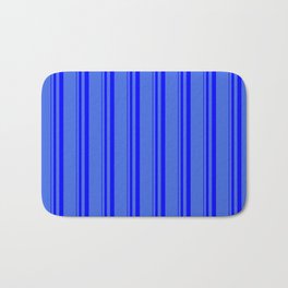 [ Thumbnail: Blue and Royal Blue Colored Stripes Pattern Bath Mat ]