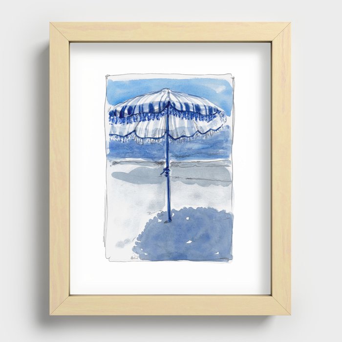 Blue Beach Umbrella Shade Recessed Framed Print