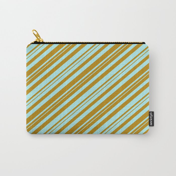 Dark Goldenrod & Turquoise Colored Lines/Stripes Pattern Carry-All Pouch