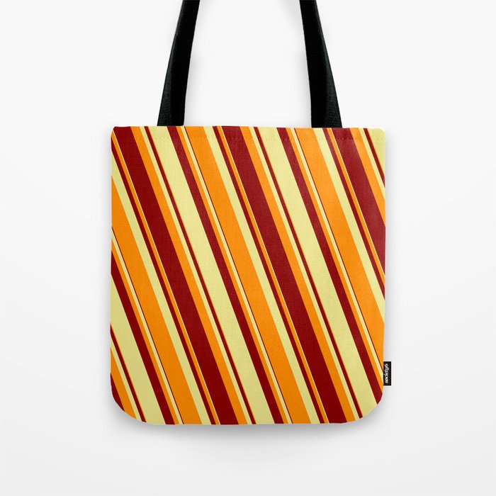 Tan, Dark Orange, and Dark Red Colored Lined Pattern Tote Bag