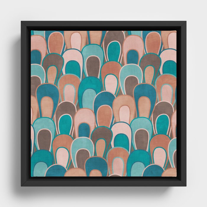 Burnt Sienna and Ocean Blue Abstract Loops Framed Canvas
