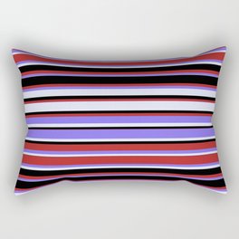 [ Thumbnail: Red, Medium Slate Blue, Lavender, and Black Colored Stripes/Lines Pattern Rectangular Pillow ]
