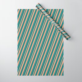 [ Thumbnail: Teal and Light Salmon Colored Pattern of Stripes Wrapping Paper ]
