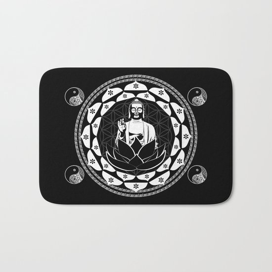 Buddha Black & White Yin & Yang Flower Of Life Bath Mat
