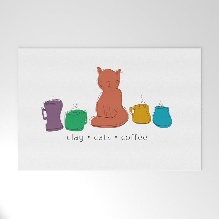 colorful line art clay cats coffee Welcome Mat